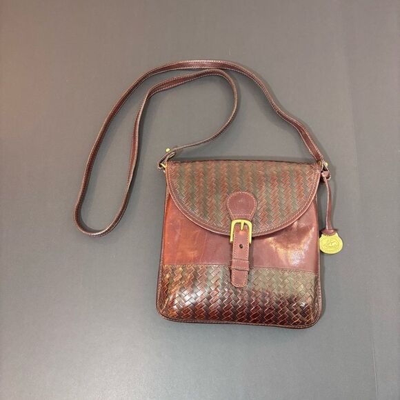 Brahmin Woven Brown Leather Flap Crossbody Shoulder Bag Purse - Picture 1 of 14